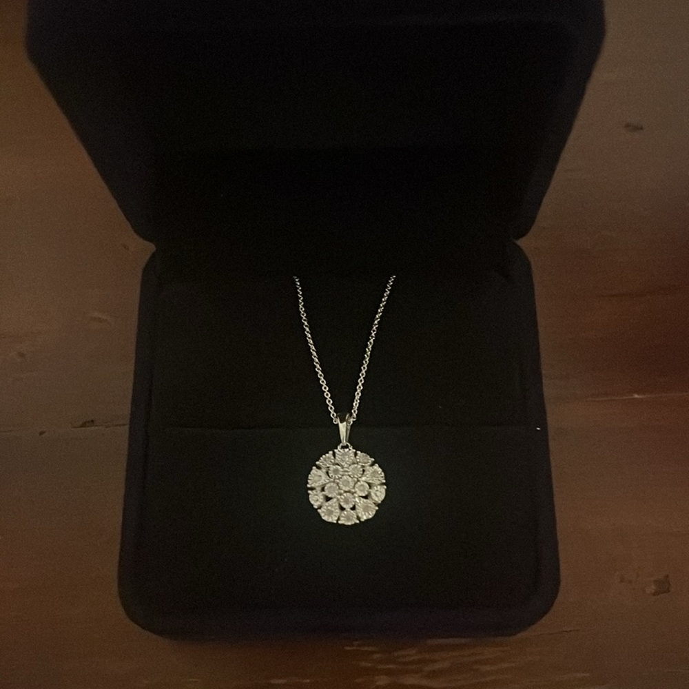Diamond Flower Burst Cluster 18" Pendant Necklace in Sterling Silver - Picture 7 of 16